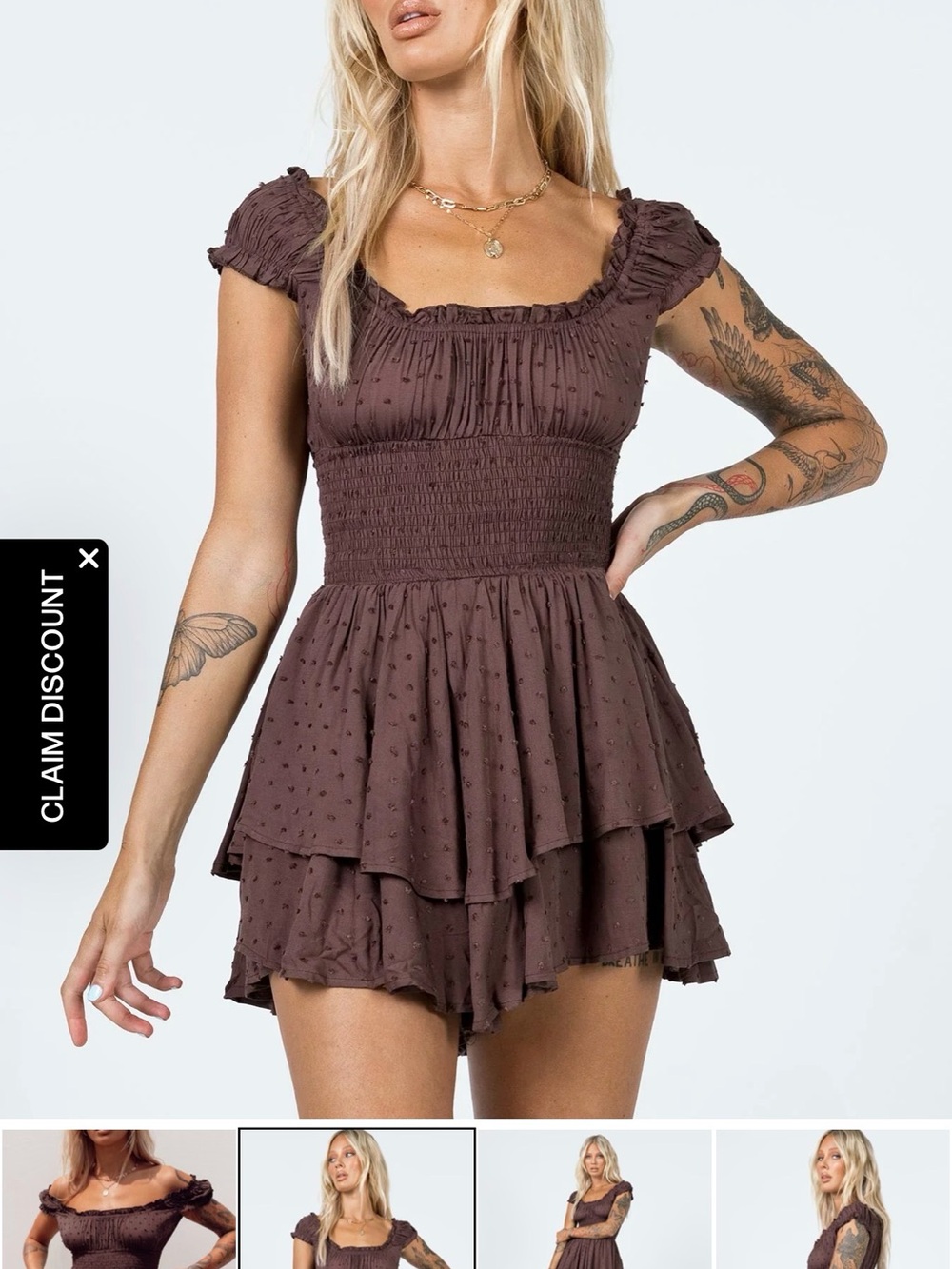 Princess Polly Brown Smocked Tiered Romper